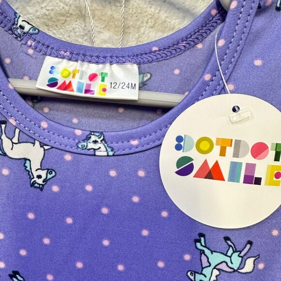 Dot Dot Smile Purple Toddler Girls Unicorn Print Dress Cap Sleeves Size 12/24M - Picture 4 of 6